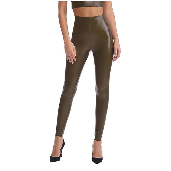 Commando Shiny Olive faux leather Leggings - Picture 1 of 8